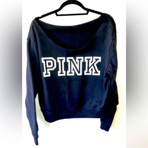 Victoria’s Secret PINK- Off The Shoulder LOGO Cropped Fleece Sweatshirt